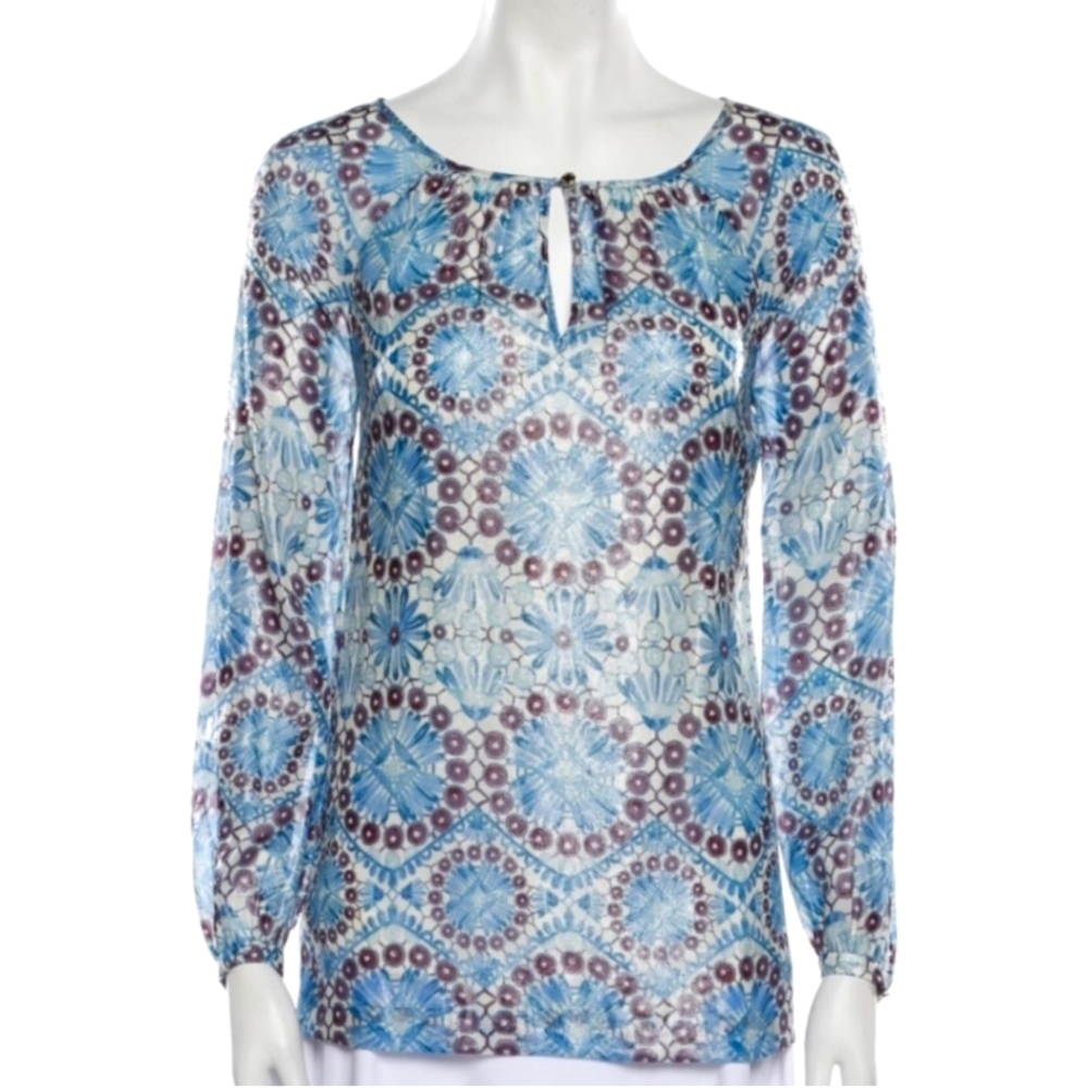 Tory Burch Women’s Shimmer Lisa Top in Bahama Blue
